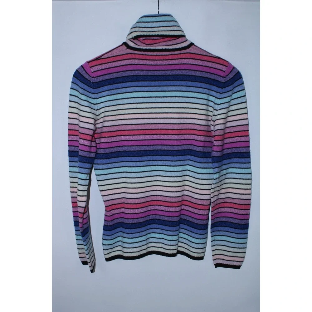 Richard Grand Women's Medium Multicolor Striped Knit Cashmere Turtleneck Sweater